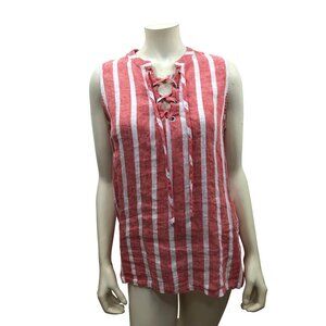 Christian Siriano Red & White Striped‎ Sleeveless Lace-Up Linen Top Sm